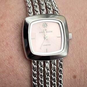 Anne Klein Diamond Accent Watch | Pink Dial & Multi-Strand Silver-Tone Bracelet